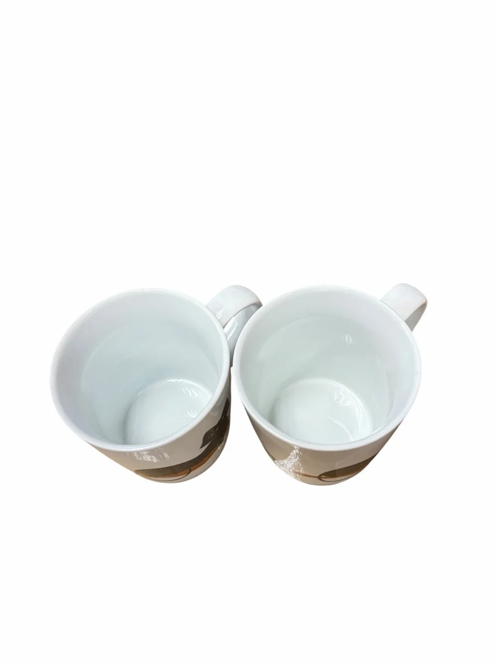Crate&Barrel White Mugs with Black Cat and Broom - Set of 2